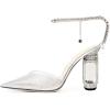 imageFSJ Women Bridal Heeled Sandals Pointy Toe Crystal Chain Ankle Strap Pumps Luxury Rhinestone Embellished Chunky Heels Wedding Party Dress Shoes Size 416 USClear