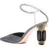 imageFSJ Women Bridal Heeled Sandals Pointy Toe Crystal Chain Ankle Strap Pumps Luxury Rhinestone Embellished Chunky Heels Wedding Party Dress Shoes Size 416 USGrey