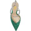 imageFSJ Women Bridal Heeled Sandals Pointy Toe Crystal Chain Ankle Strap Pumps Luxury Rhinestone Embellished Chunky Heels Wedding Party Dress Shoes Size 416 USGreen Rhinestones