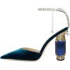 imageFSJ Women Bridal Heeled Sandals Pointy Toe Crystal Chain Ankle Strap Pumps Luxury Rhinestone Embellished Chunky Heels Wedding Party Dress Shoes Size 416 USCyan Velvet