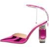 imageFSJ Women Bridal Heeled Sandals Pointy Toe Crystal Chain Ankle Strap Pumps Luxury Rhinestone Embellished Chunky Heels Wedding Party Dress Shoes Size 416 USPink Mirror Leather