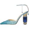 imageFSJ Women Bridal Heeled Sandals Pointy Toe Crystal Chain Ankle Strap Pumps Luxury Rhinestone Embellished Chunky Heels Wedding Party Dress Shoes Size 416 USBlue Gradient Rhinestones