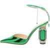 imageFSJ Women Bridal Heeled Sandals Pointy Toe Crystal Chain Ankle Strap Pumps Luxury Rhinestone Embellished Chunky Heels Wedding Party Dress Shoes Size 416 USGreen Mirror Leather