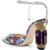 imageFSJ Women Bridal Heeled Sandals Pointy Toe Crystal Chain Ankle Strap Pumps Luxury Rhinestone Embellished Chunky Heels Wedding Party Dress Shoes Size 416 USPurple Flower Print