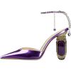 imageFSJ Women Bridal Heeled Sandals Pointy Toe Crystal Chain Ankle Strap Pumps Luxury Rhinestone Embellished Chunky Heels Wedding Party Dress Shoes Size 416 USPurple Mirror Leather