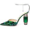 imageFSJ Women Bridal Heeled Sandals Pointy Toe Crystal Chain Ankle Strap Pumps Luxury Rhinestone Embellished Chunky Heels Wedding Party Dress Shoes Size 416 USGreen Leaf Print