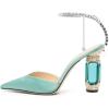 imageFSJ Women Bridal Heeled Sandals Pointy Toe Crystal Chain Ankle Strap Pumps Luxury Rhinestone Embellished Chunky Heels Wedding Party Dress Shoes Size 416 USTurquoise