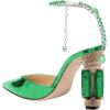 imageFSJ Women Bridal Heeled Sandals Pointy Toe Crystal Chain Ankle Strap Pumps Luxury Rhinestone Embellished Chunky Heels Wedding Party Dress Shoes Size 416 USGreen Mirror Leather