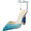 imageFSJ Women Bridal Heeled Sandals Pointy Toe Crystal Chain Ankle Strap Pumps Luxury Rhinestone Embellished Chunky Heels Wedding Party Dress Shoes Size 416 USBlue Gradient Rhinestones