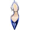 imageFSJ Women Bridal Heeled Sandals Pointy Toe Crystal Chain Ankle Strap Pumps Luxury Rhinestone Embellished Chunky Heels Wedding Party Dress Shoes Size 416 USBlue Mirror Leather