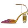 imageFSJ Women Bridal Heeled Sandals Pointy Toe Crystal Chain Ankle Strap Pumps Luxury Rhinestone Embellished Chunky Heels Wedding Party Dress Shoes Size 416 USOrange Gradient Rhinestones