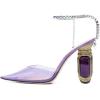 imageFSJ Women Bridal Heeled Sandals Pointy Toe Crystal Chain Ankle Strap Pumps Luxury Rhinestone Embellished Chunky Heels Wedding Party Dress Shoes Size 416 USPurple Clear