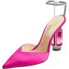 imageFSJ Women Bridal Heeled Sandals Pointy Toe Crystal Chain Ankle Strap Pumps Luxury Rhinestone Embellished Chunky Heels Wedding Party Dress Shoes Size 416 USFuchsia Satin
