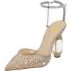imageFSJ Women Bridal Heeled Sandals Pointy Toe Crystal Chain Ankle Strap Pumps Luxury Rhinestone Embellished Chunky Heels Wedding Party Dress Shoes Size 416 USGold Rhinestones