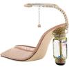 imageFSJ Women Bridal Heeled Sandals Pointy Toe Crystal Chain Ankle Strap Pumps Luxury Rhinestone Embellished Chunky Heels Wedding Party Dress Shoes Size 416 USNude Mesh