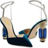 imageFSJ Women Bridal Heeled Sandals Pointy Toe Crystal Chain Ankle Strap Pumps Luxury Rhinestone Embellished Chunky Heels Wedding Party Dress Shoes Size 416 USCyan Velvet