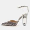 imageFSJ Women Bridal Heeled Sandals Pointy Toe Crystal Chain Ankle Strap Pumps Luxury Rhinestone Embellished Chunky Heels Wedding Party Dress Shoes Size 416 USMulticolor Glitter