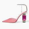 imageFSJ Women Bridal Heeled Sandals Pointy Toe Crystal Chain Ankle Strap Pumps Luxury Rhinestone Embellished Chunky Heels Wedding Party Dress Shoes Size 416 USPink Mesh