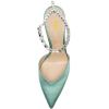 imageFSJ Women Bridal Heeled Sandals Pointy Toe Crystal Chain Ankle Strap Pumps Luxury Rhinestone Embellished Chunky Heels Wedding Party Dress Shoes Size 416 USTurquoise