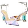 imageFSJ Women Bridal Heeled Sandals Pointy Toe Crystal Chain Ankle Strap Pumps Luxury Rhinestone Embellished Chunky Heels Wedding Party Dress Shoes Size 416 USLight Purple Dreamy Rhinestones