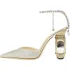 imageFSJ Women Bridal Heeled Sandals Pointy Toe Crystal Chain Ankle Strap Pumps Luxury Rhinestone Embellished Chunky Heels Wedding Party Dress Shoes Size 416 USChampagne Gold Glitter