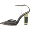 imageFSJ Women Bridal Heeled Sandals Pointy Toe Crystal Chain Ankle Strap Pumps Luxury Rhinestone Embellished Chunky Heels Wedding Party Dress Shoes Size 416 USBlack Mesh