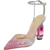 imageFSJ Women Bridal Heeled Sandals Pointy Toe Crystal Chain Ankle Strap Pumps Luxury Rhinestone Embellished Chunky Heels Wedding Party Dress Shoes Size 416 USPink Gradient Rhinestones