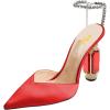 imageFSJ Women Bridal Heeled Sandals Pointy Toe Crystal Chain Ankle Strap Pumps Luxury Rhinestone Embellished Chunky Heels Wedding Party Dress Shoes Size 416 USRed Satin