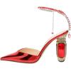 imageFSJ Women Bridal Heeled Sandals Pointy Toe Crystal Chain Ankle Strap Pumps Luxury Rhinestone Embellished Chunky Heels Wedding Party Dress Shoes Size 416 USRed Mirror Leather