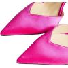 imageFSJ Women Bridal Heeled Sandals Pointy Toe Crystal Chain Ankle Strap Pumps Luxury Rhinestone Embellished Chunky Heels Wedding Party Dress Shoes Size 416 USFuchsia Satin