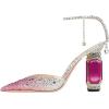 imageFSJ Women Bridal Heeled Sandals Pointy Toe Crystal Chain Ankle Strap Pumps Luxury Rhinestone Embellished Chunky Heels Wedding Party Dress Shoes Size 416 USPink Gradient Rhinestones