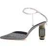 imageFSJ Women Bridal Heeled Sandals Pointy Toe Crystal Chain Ankle Strap Pumps Luxury Rhinestone Embellished Chunky Heels Wedding Party Dress Shoes Size 416 USGrey