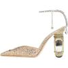 imageFSJ Women Bridal Heeled Sandals Pointy Toe Crystal Chain Ankle Strap Pumps Luxury Rhinestone Embellished Chunky Heels Wedding Party Dress Shoes Size 416 USGold Rhinestones