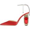 imageFSJ Women Bridal Heeled Sandals Pointy Toe Crystal Chain Ankle Strap Pumps Luxury Rhinestone Embellished Chunky Heels Wedding Party Dress Shoes Size 416 USRed Satin