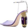 imageFSJ Women Bridal Heeled Sandals Pointy Toe Crystal Chain Ankle Strap Pumps Luxury Rhinestone Embellished Chunky Heels Wedding Party Dress Shoes Size 416 USPurple Clear