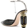 imageFSJ Women Bridal Heeled Sandals Pointy Toe Crystal Chain Ankle Strap Pumps Luxury Rhinestone Embellished Chunky Heels Wedding Party Dress Shoes Size 416 USBlack Mesh