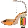 imageFSJ Women Bridal Heeled Sandals Pointy Toe Crystal Chain Ankle Strap Pumps Luxury Rhinestone Embellished Chunky Heels Wedding Party Dress Shoes Size 416 USOrange Mirror Leather