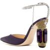 imageFSJ Women Bridal Heeled Sandals Pointy Toe Crystal Chain Ankle Strap Pumps Luxury Rhinestone Embellished Chunky Heels Wedding Party Dress Shoes Size 416 USPurple Satin