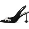 imageFSJ Women Crystal Pointed Toe Slingback Pumps Studded Flower Special High Heels Elastic Strap Party Dating Dress Shoes Size 416 USBlack Suede