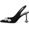 imageFSJ Women Crystal Pointed Toe Slingback Pumps Studded Flower Special High Heels Elastic Strap Party Dating Dress Shoes Size 416 USBlack Suede Rhinestone Heel