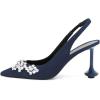 imageFSJ Women Crystal Pointed Toe Slingback Pumps Studded Flower Special High Heels Elastic Strap Party Dating Dress Shoes Size 416 USBlue Suede