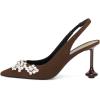 imageFSJ Women Crystal Pointed Toe Slingback Pumps Studded Flower Special High Heels Elastic Strap Party Dating Dress Shoes Size 416 USBrown Suede
