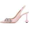 imageFSJ Women Crystal Pointed Toe Slingback Pumps Studded Flower Special High Heels Elastic Strap Party Dating Dress Shoes Size 416 USPink Suede