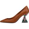 imageFSJ Women Gorgeous Crystal Gemstone Heel Pumps Pointed Toe Slip On Chunky Block Heels with Rhinestones for Bridal Party Wedding Dress Shoes Size 416 USBrown