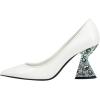 imageFSJ Women Gorgeous Crystal Gemstone Heel Pumps Pointed Toe Slip On Chunky Block Heels with Rhinestones for Bridal Party Wedding Dress Shoes Size 416 USWhite