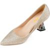 imageFSJ Women Gorgeous Crystal Gemstone Heel Pumps Pointed Toe Slip On Chunky Block Heels with Rhinestones for Bridal Party Wedding Dress Shoes Size 416 USGold