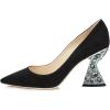 imageFSJ Women Gorgeous Crystal Gemstone Heel Pumps Pointed Toe Slip On Chunky Block Heels with Rhinestones for Bridal Party Wedding Dress Shoes Size 416 USBlack Suede