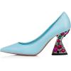 imageFSJ Women Gorgeous Crystal Gemstone Heel Pumps Pointed Toe Slip On Chunky Block Heels with Rhinestones for Bridal Party Wedding Dress Shoes Size 416 USBlue