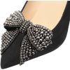 imageFSJ Women Gorgeous Crystal Gemstone Heel Pumps Pointed Toe Slip On Chunky Block Heels with Rhinestones for Bridal Party Wedding Dress Shoes Size 416 USBlack Suede Bows