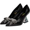 imageFSJ Women Gorgeous Crystal Gemstone Heel Pumps Pointed Toe Slip On Chunky Block Heels with Rhinestones for Bridal Party Wedding Dress Shoes Size 416 USBlack Leather